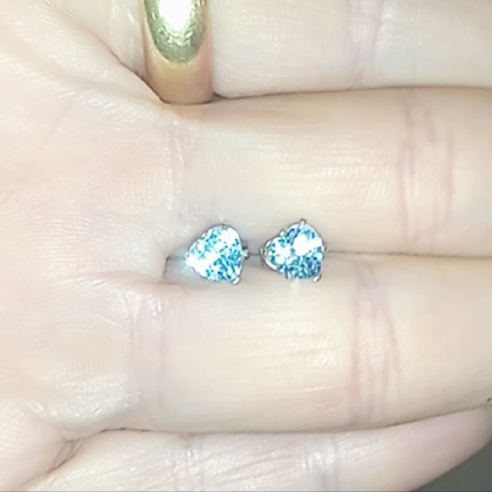 Natural Blue Topaz Stud Heart Earrings
